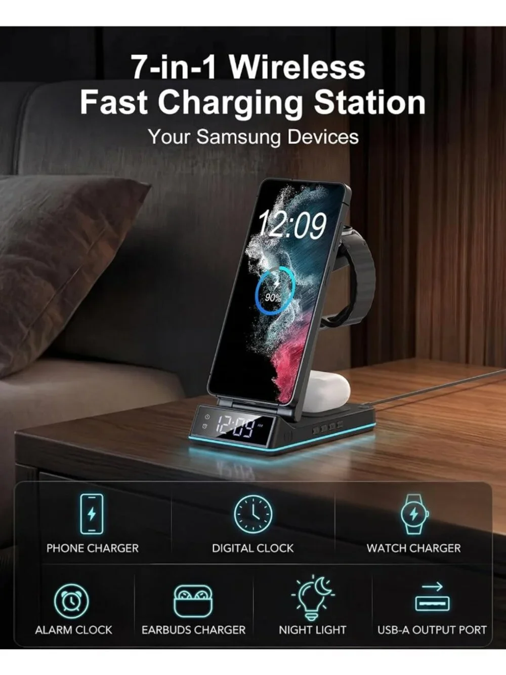 7-in-1 Wireless Charging Station | Fast Foldable Charger with Night Light